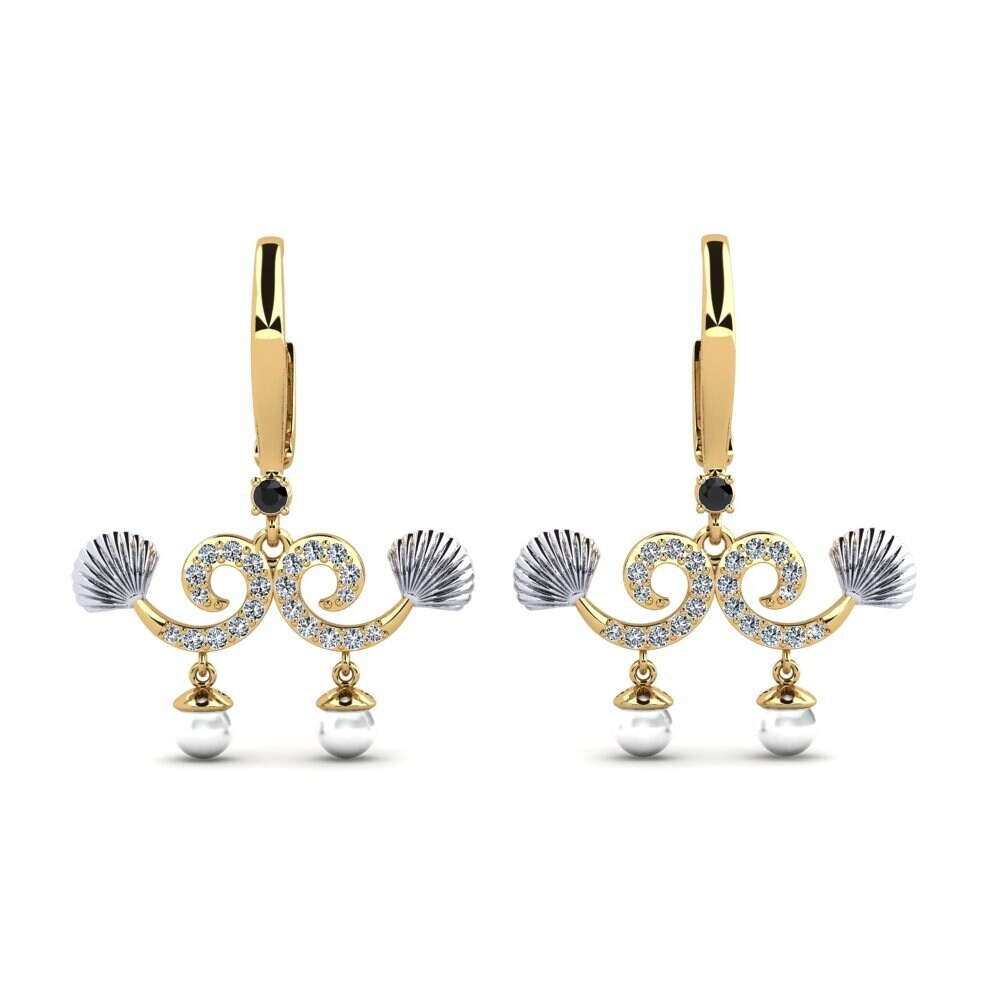 14ct Yellow & White Gold Black Onyx Women's Earring Quoi