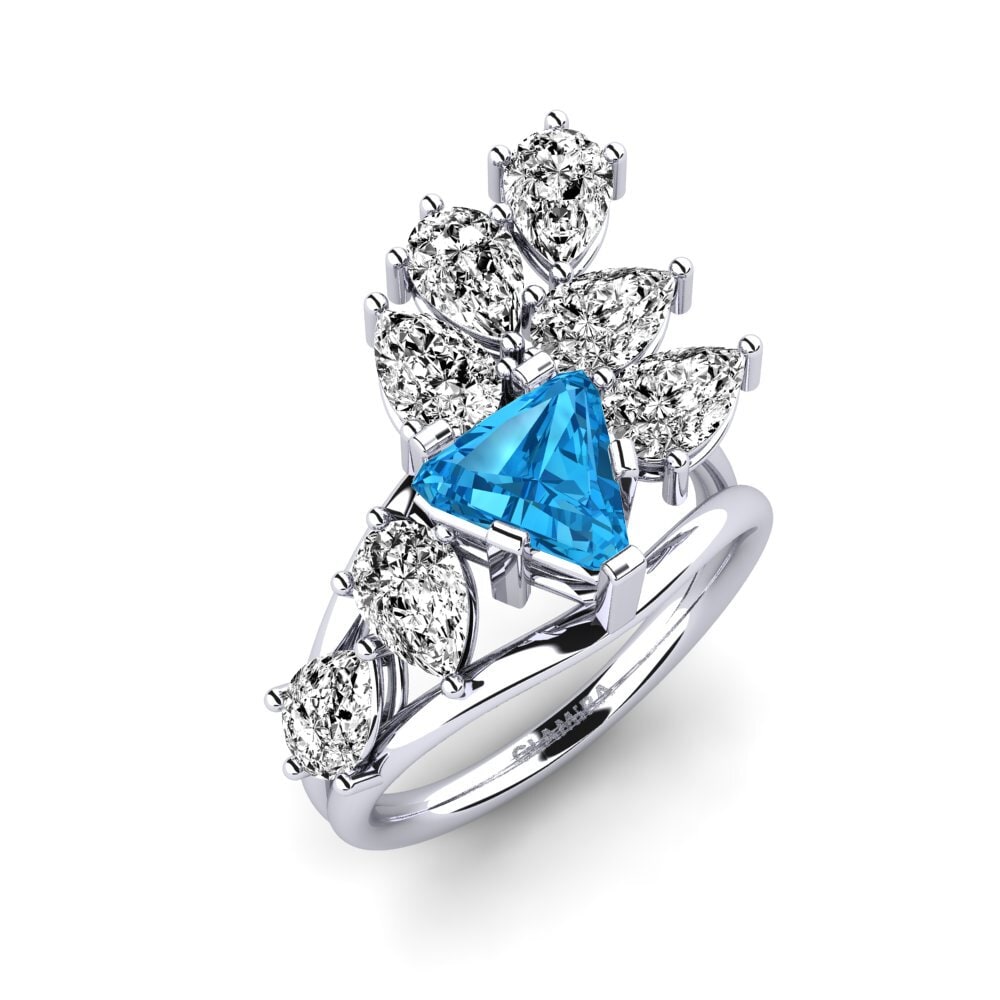 Białe Złoto 375 Niebieski Topaz Pierścionek zaręczynowy Xena