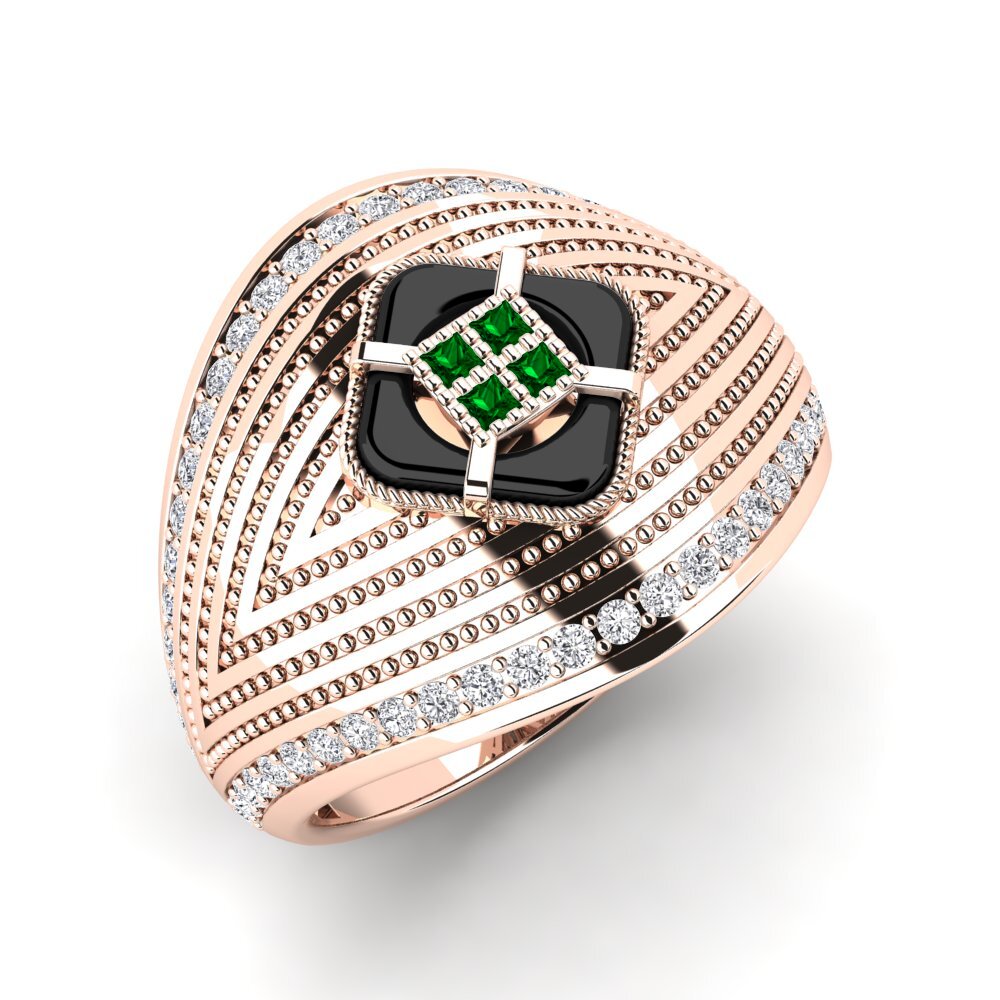 14ct Rose Gold Green Zirconia Men's Ring Raasch