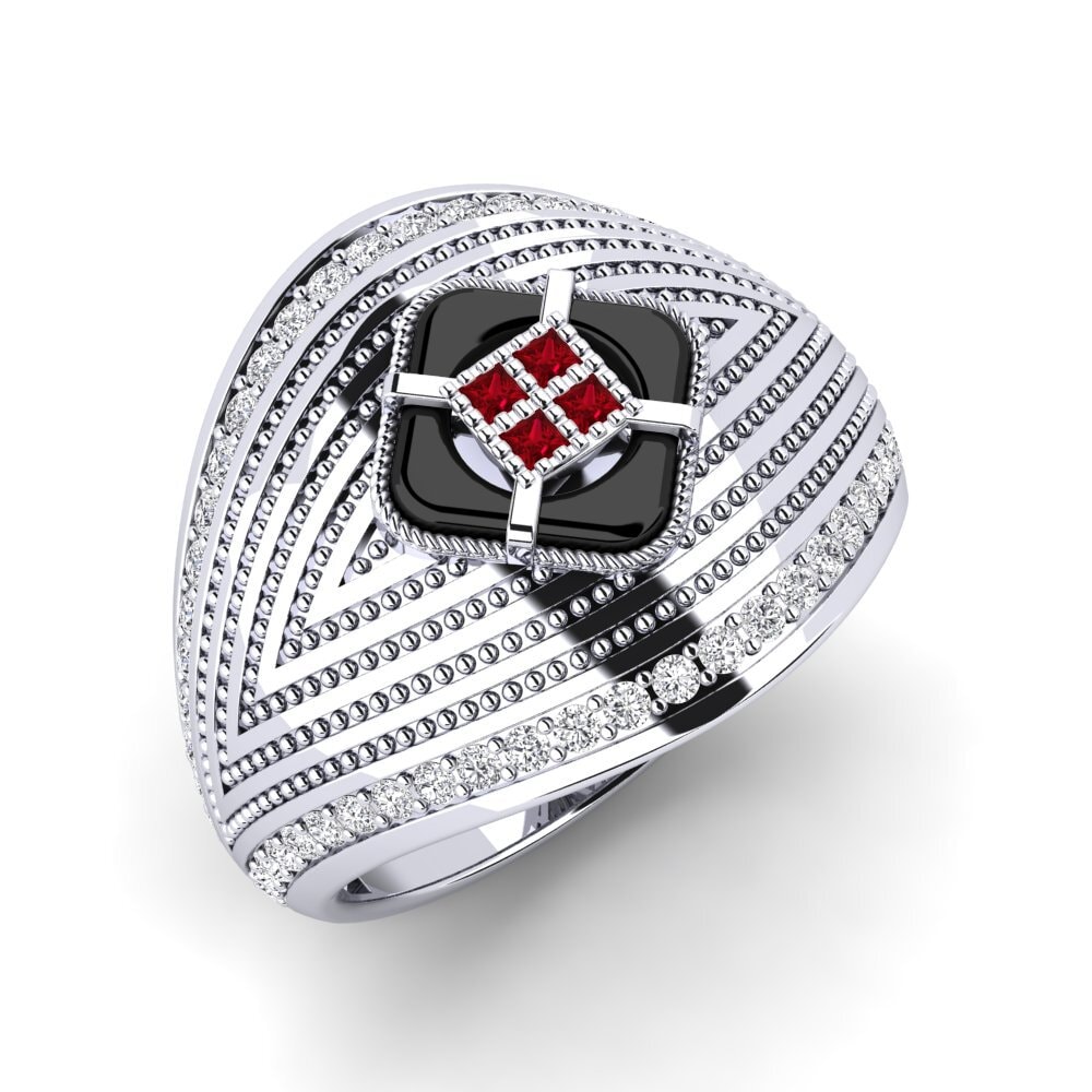9ct White Gold Red Zirconia Men's Ring Raasch