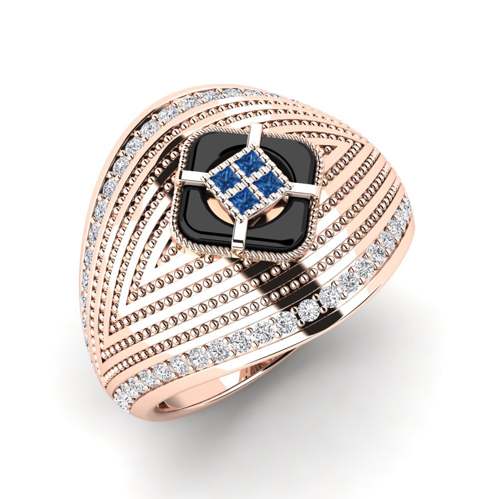 14ct Rose Gold Dark Blue Zirconia Men's Ring Raasch