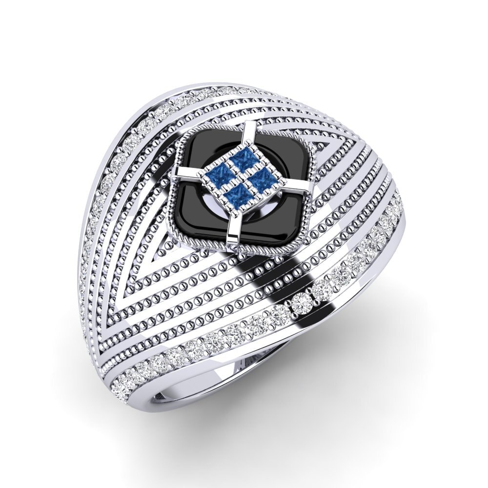 White Silver Dark Blue Zirconia Men's Ring Raasch