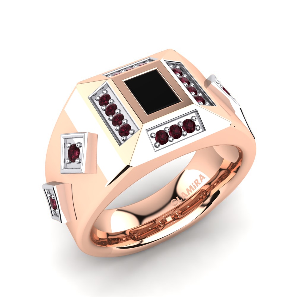 9ct Rose & White Gold Garnet Men's Ring Rafael
