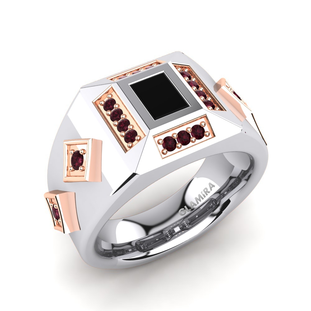 14ct White & Rose Gold Garnet Men's Ring Rafael