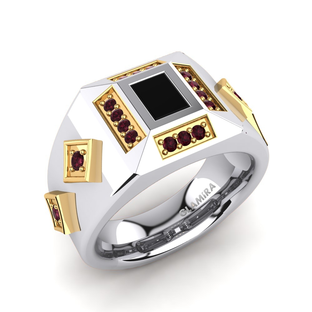 750 Weiß & Gelbgold Granat Herrenring Rafael