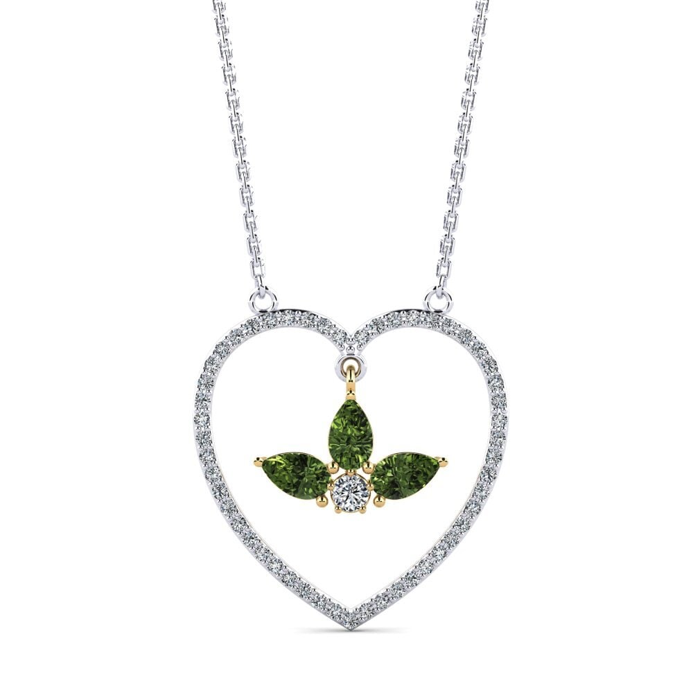 14k Oro Blanco & Amarillo Zafiro Verde Collar de Mujer Raging