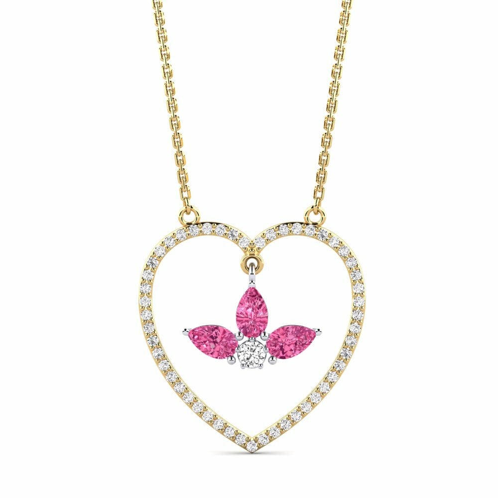 Vàng-Trắng 9K Đá Tourmaline Hồng / Bích tỷ Dây chuyền nữ Raging