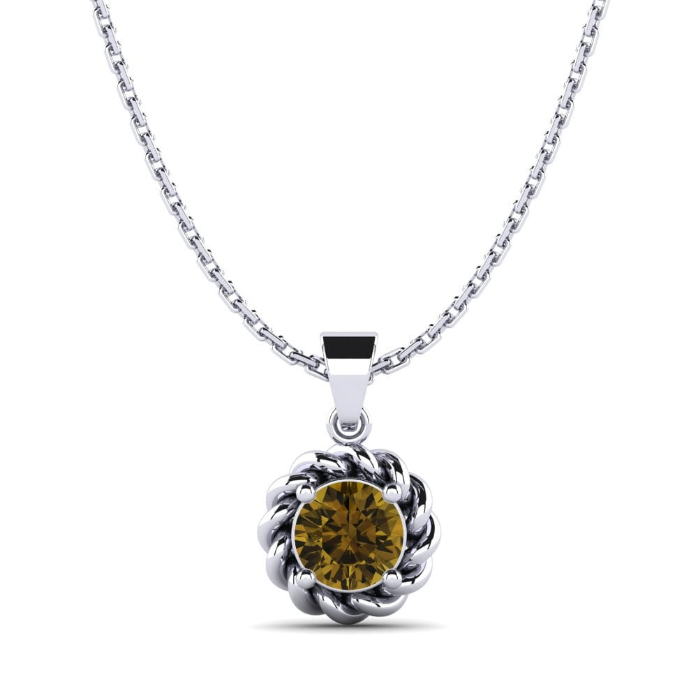 Paladio 950 Circón Marrón Colgante de Mujer Raijin