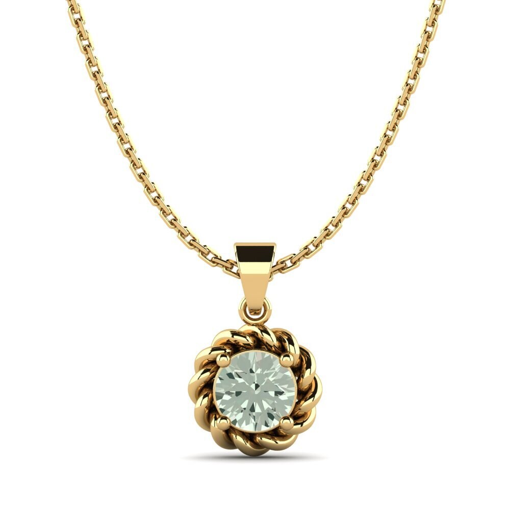 14k Oro Amarillo Amatista verde Colgante de Mujer Raijin