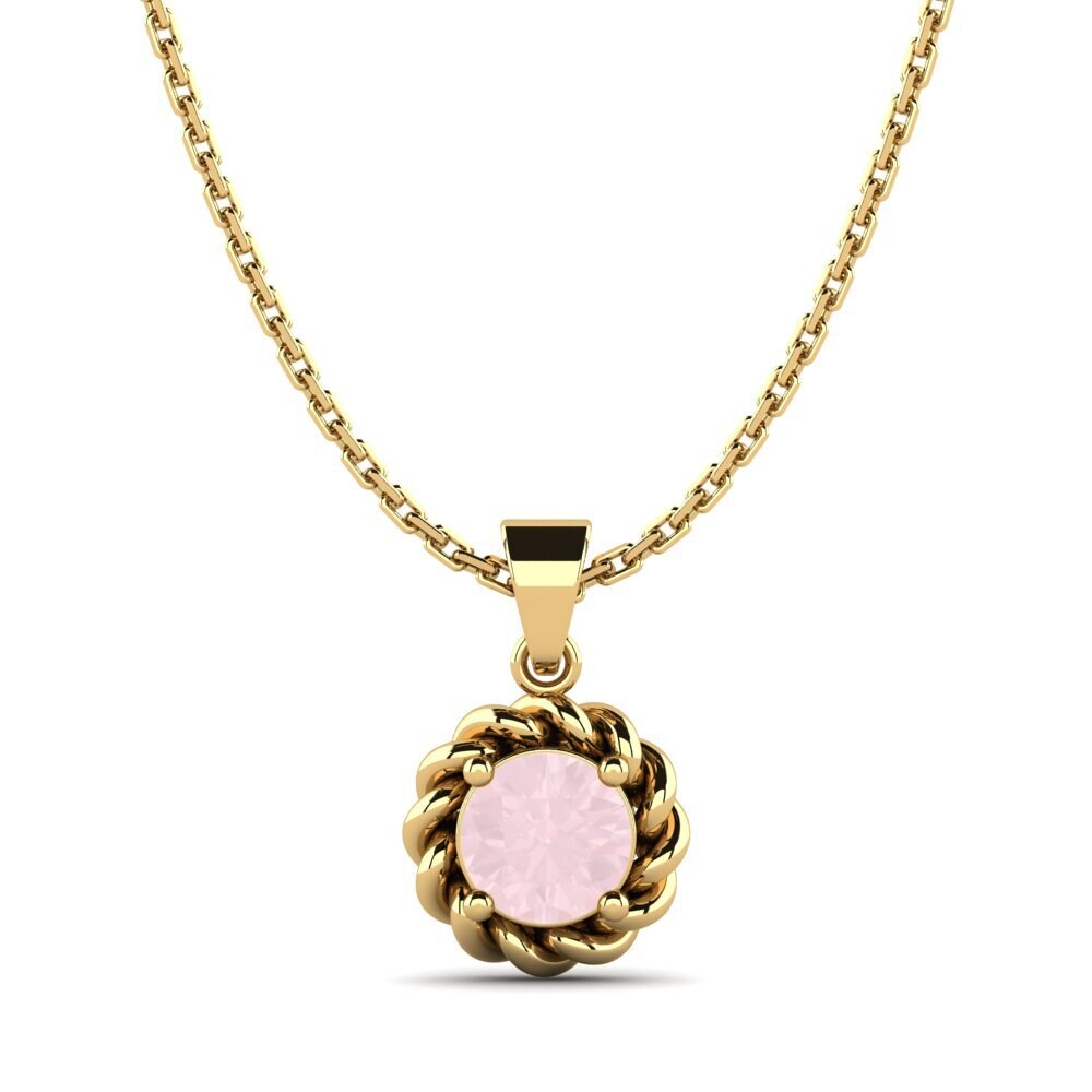 14k Oro Amarillo Cuarzo rosa Colgante de Mujer Raijin