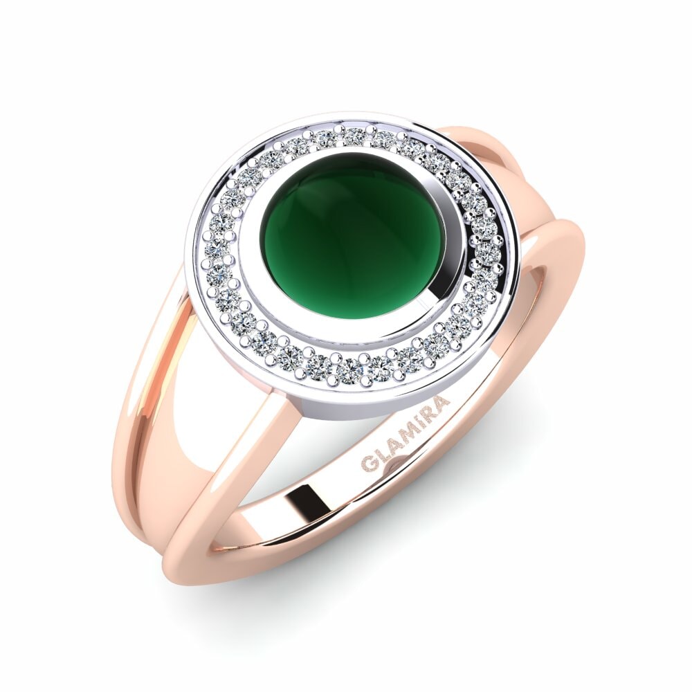 Or Rose& Blanc 18k Émeraude Cabochon Bague Ramolina