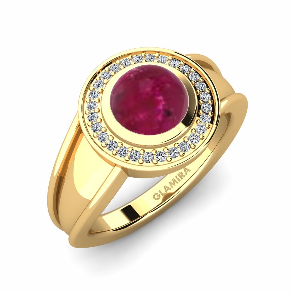 Or Jaune 18k Rubis Cabochon Bague Ramolina