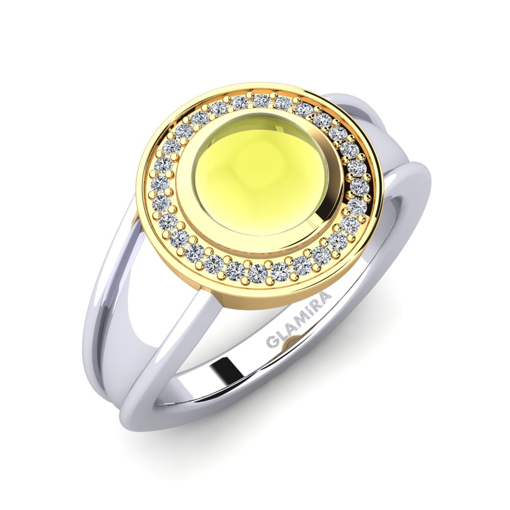 Or Blanc & Jaune 14k Topaze Citron Cabochon Bague Ramolina