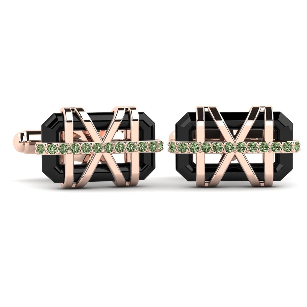 14ct Rose Gold Green Diamond Cufflink Ramonita