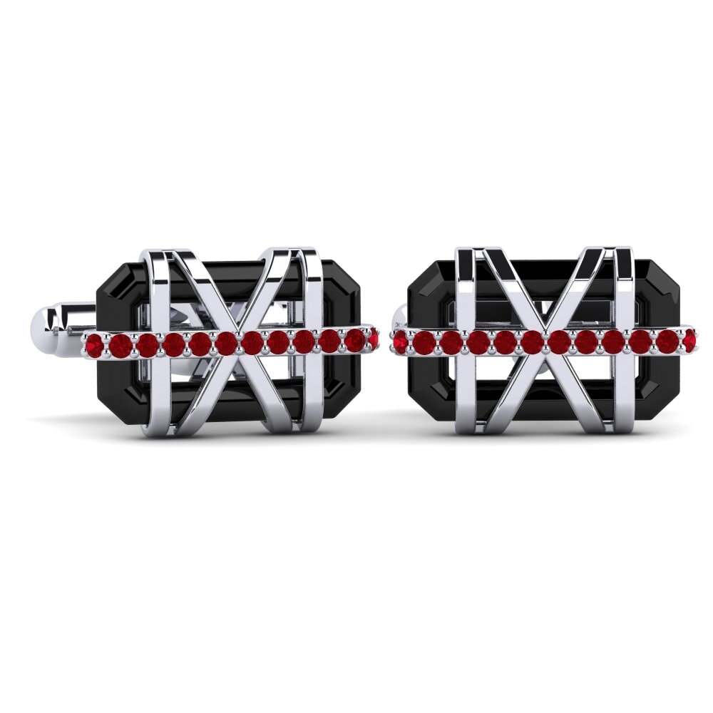 9ct White Gold Red Zirconia Cufflink Ramonita