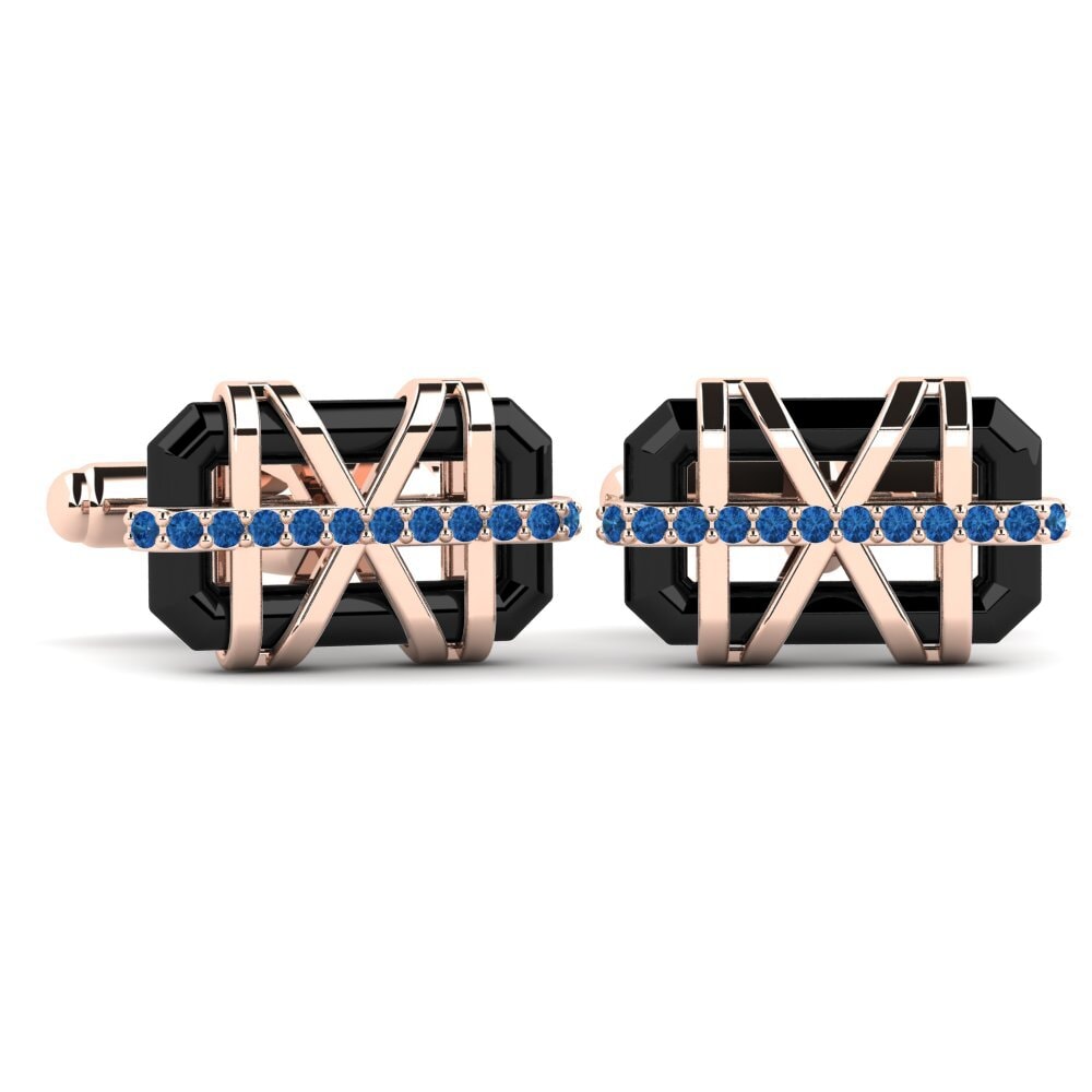 14ct Rose Gold Dark Blue Zirconia Cufflink Ramonita