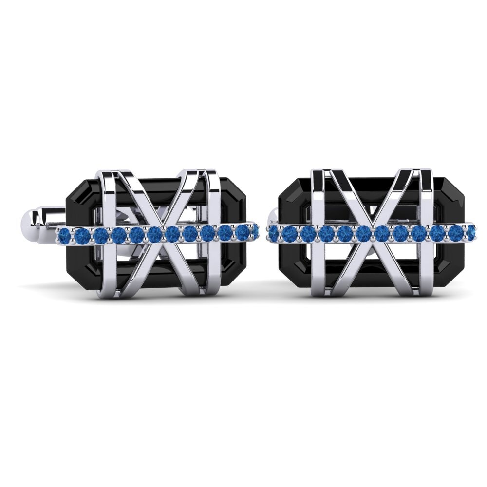 White Silver Dark Blue Zirconia Cufflink Ramonita