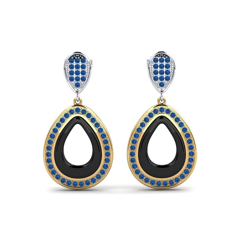 9ct Yellow & White Gold Dark Blue Zirconia Women's Earring Ramonity