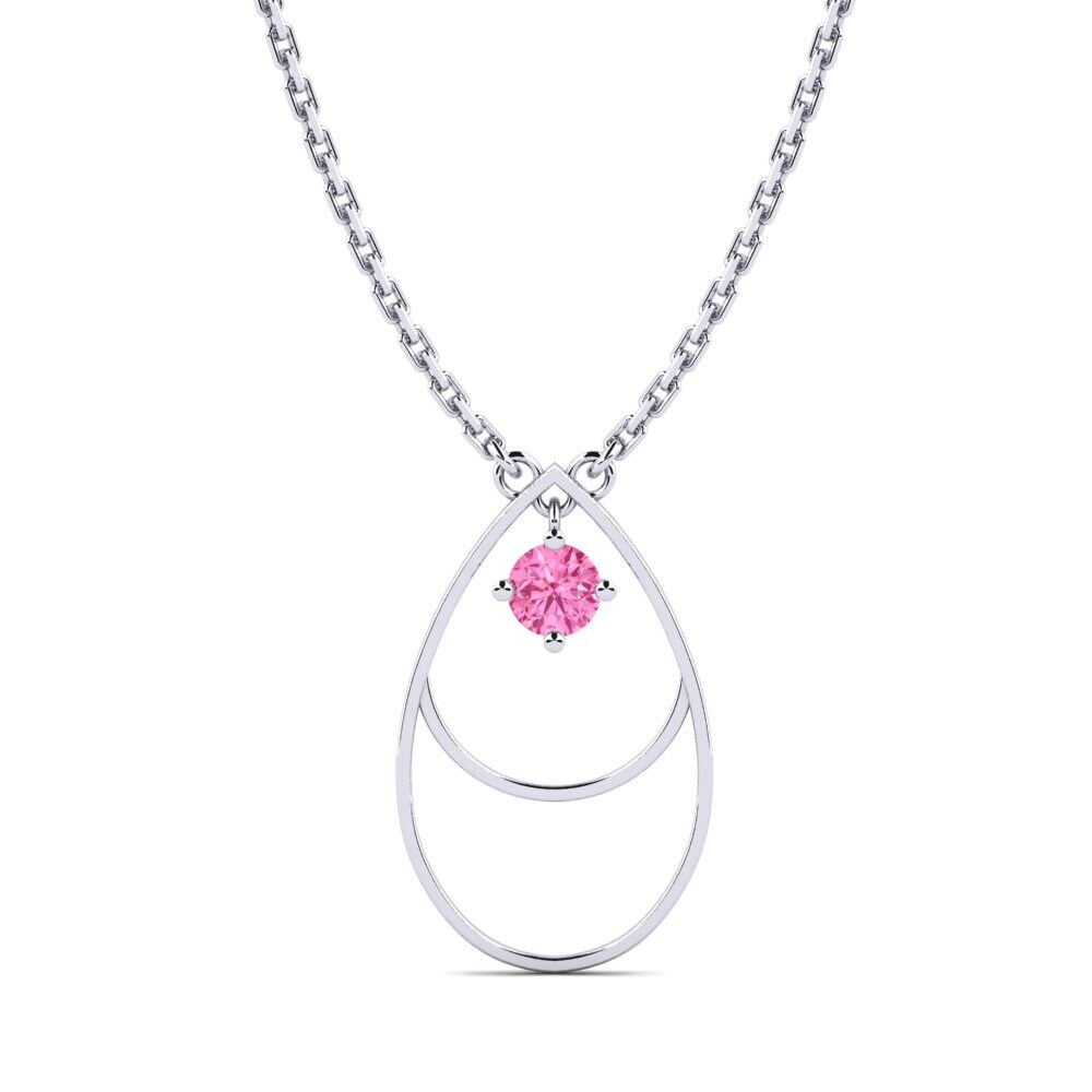 14k Oro Blanco Zafiro Rosado Collar de Mujer Rance