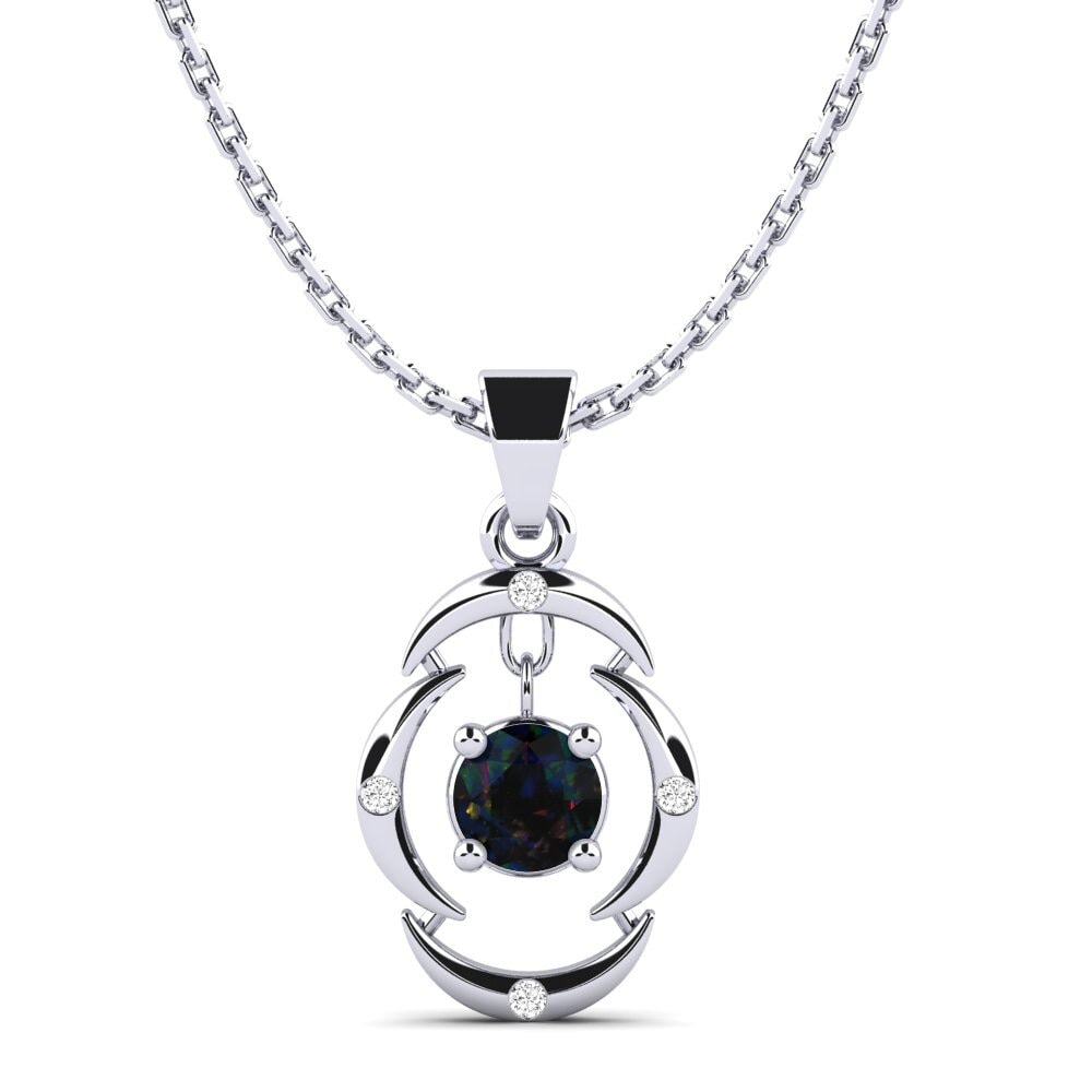 14k Oro Blanco Opalo Negro Colgante de Mujer Ranjana