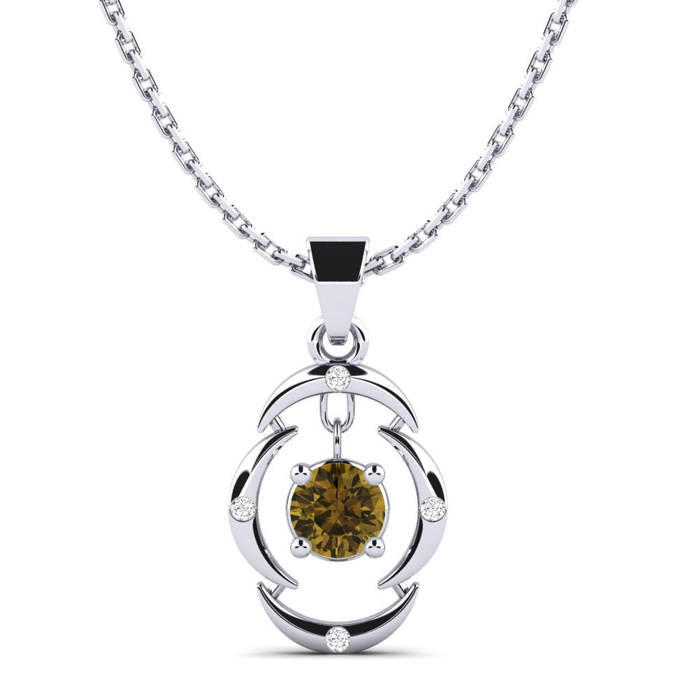 18k Oro Blanco Circón Marrón Colgante de Mujer Ranjana