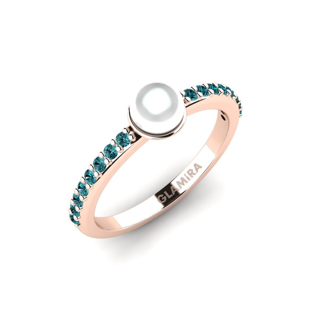 14k Oro Rosa Diamante Azul Anillo meñique Ranunga