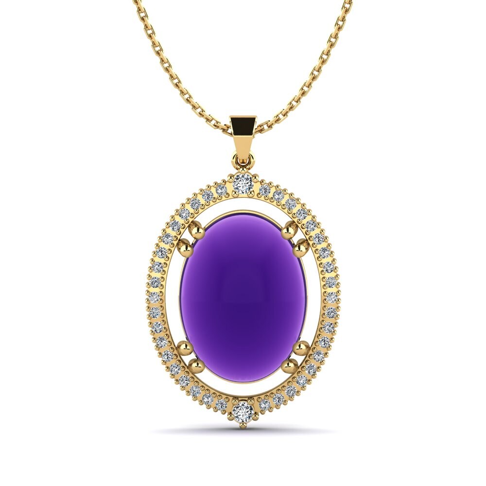 9k Oro Amarillo Amatista Cabujón Colgante de Mujer Ratish