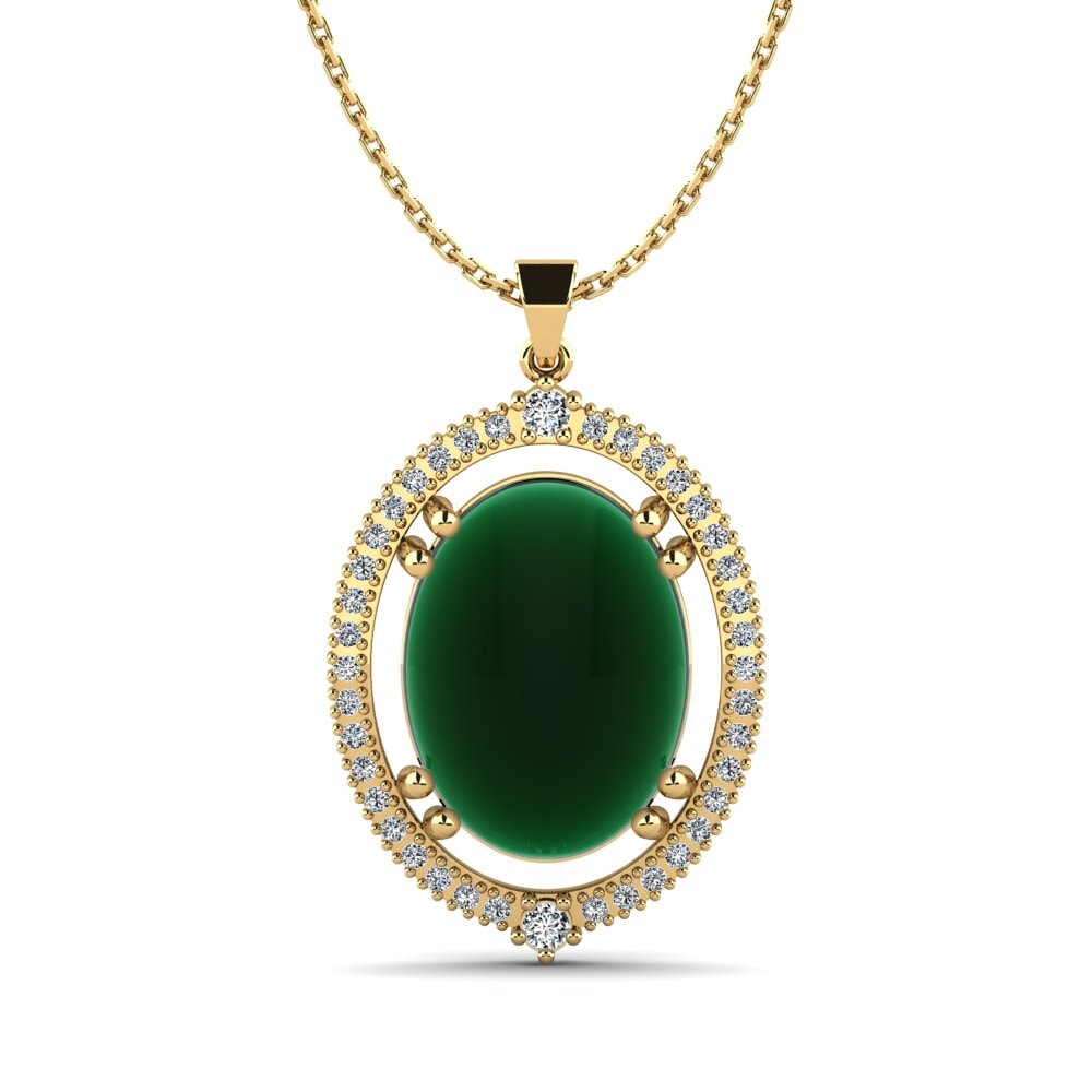 9k Oro Amarillo Esmeralda Cabujón Colgante de Mujer Ratish