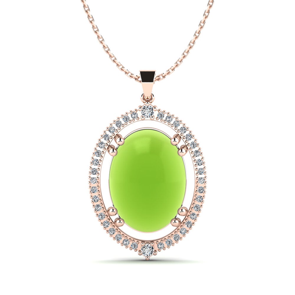 14k Oro Rosa Peridoto Cabujón Colgante de Mujer Ratish