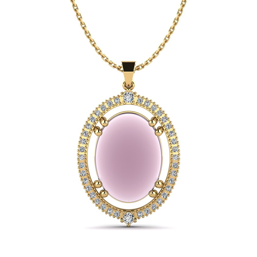 9k Oro Amarillo Cuarzo Rosa Cabujón Colgante de Mujer Ratish