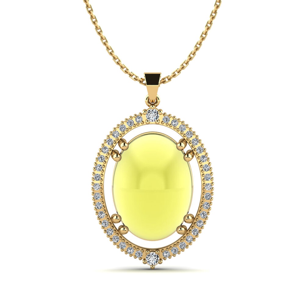 9k Oro Amarillo Topacio Limón Cabujón Colgante de Mujer Ratish