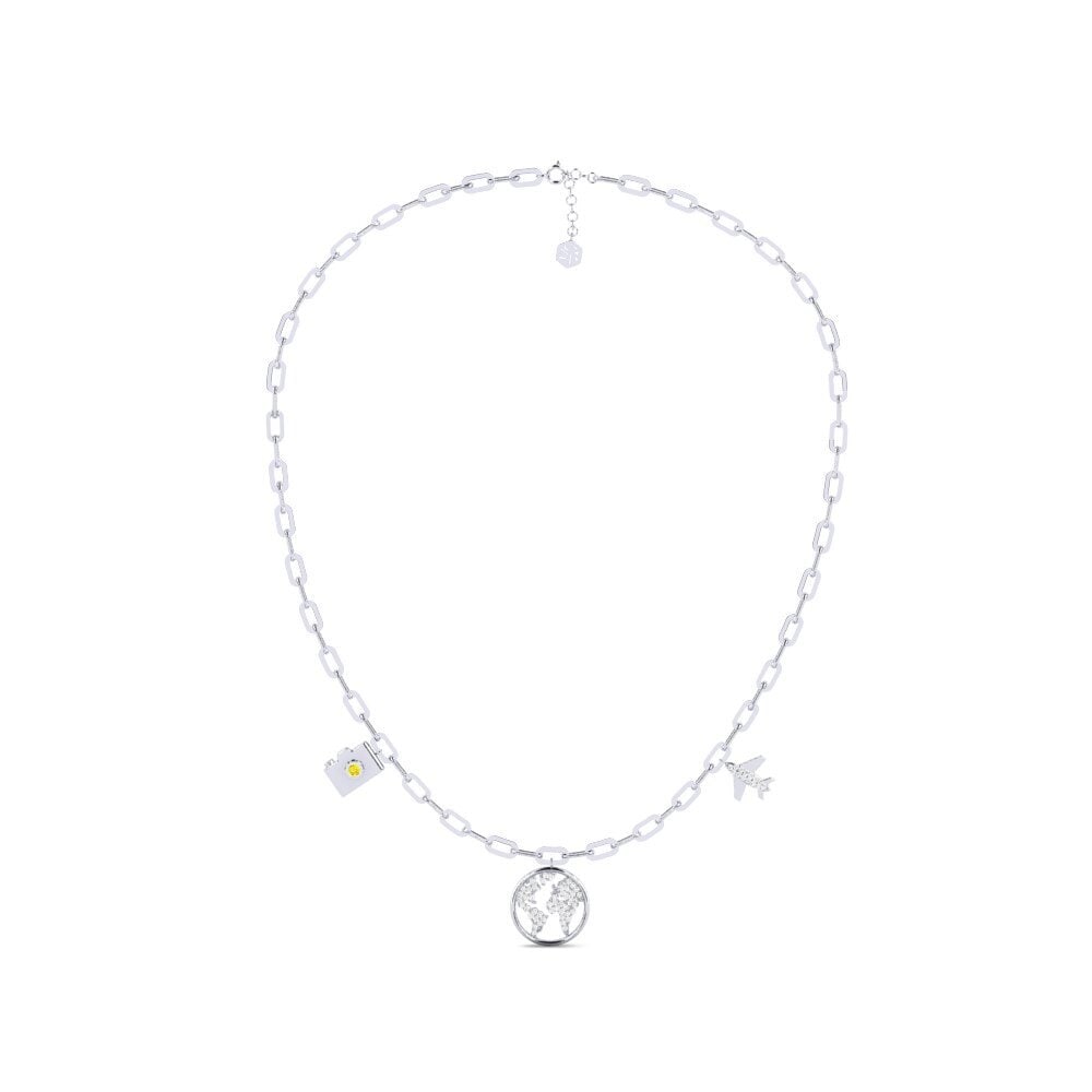White Silver Yellow Sapphire Paperclip Necklace Ravoravo