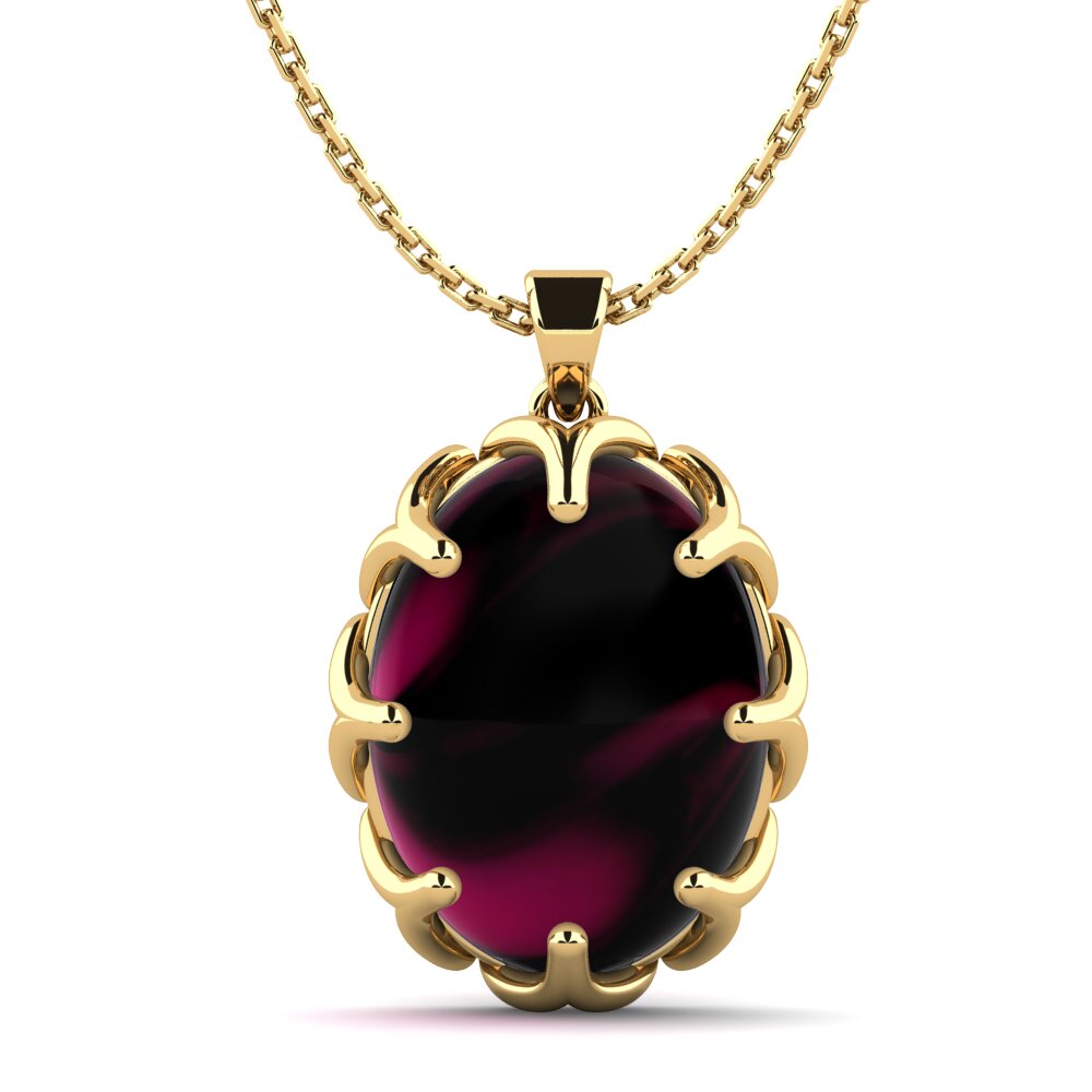 18k Oro Amarillo Granate Rhodolite Cabujón Colgante de Mujer Rayneris