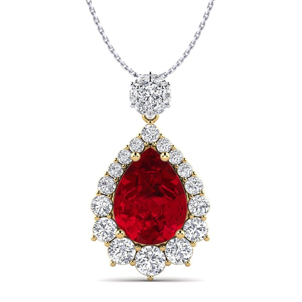 18k Oro Amarillo & Blanco Circonita Roja Colgante de Mujer Reagan