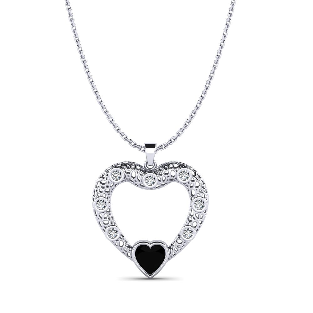 Collier Cœur En Argent 925 Avec Diamants Noirs Et Blancs 1/8 Ct - 18 Pouces, Neuf Sans Emballage