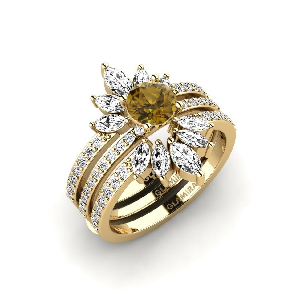 Or Jaune 18k Zircon Brun Bague Reddos - SET