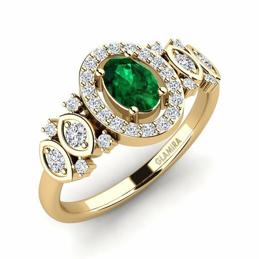 Anillo Regange Oro Amarillo 585 & Emerald (Lab Created) & Diamante & Cristal de Swarovski