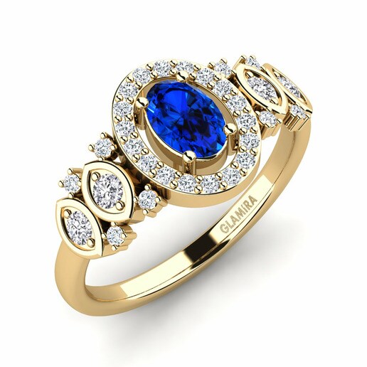 Anillo Regange Oro Amarillo 585 & Sapphire (Lab Created) & Diamante & Cristal de Swarovski