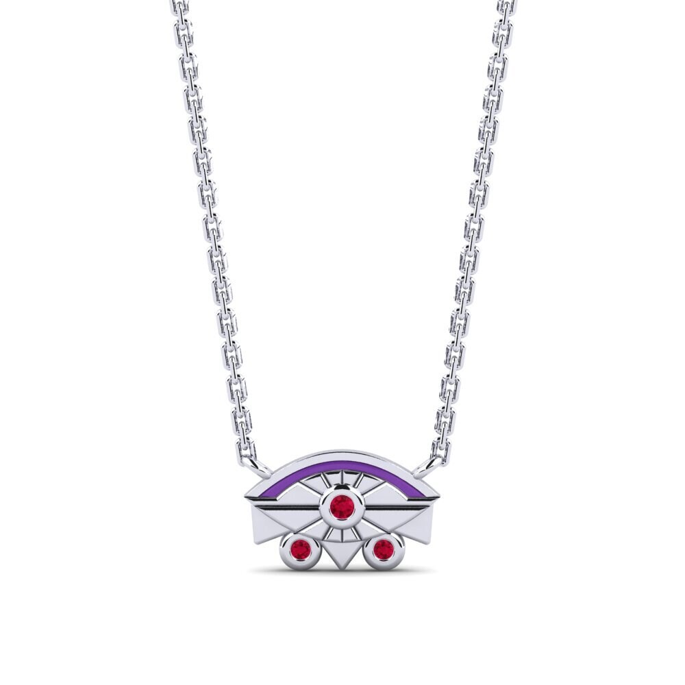 14k Oro Blanco Rubí Collar de Mujer Regenboog