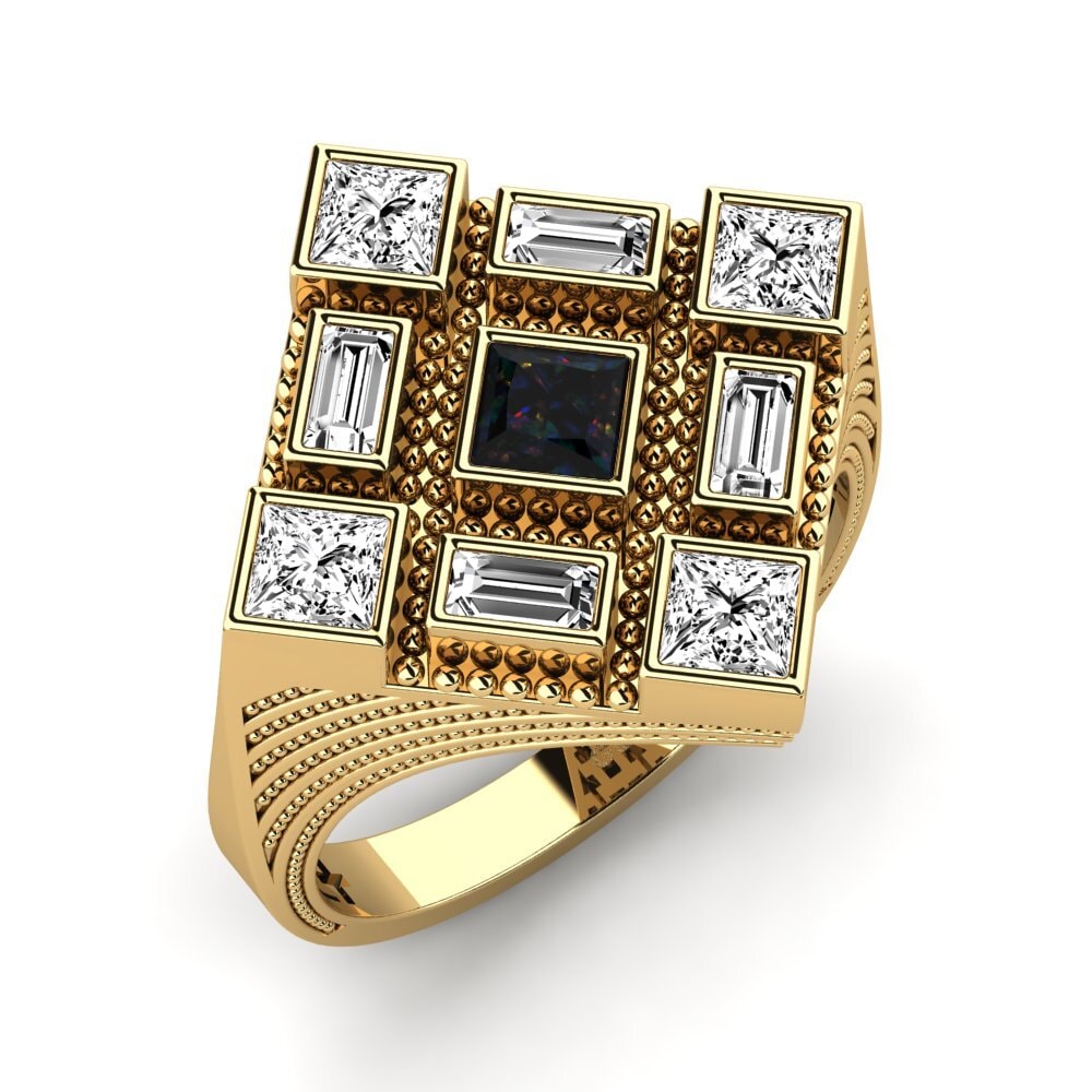 14ct Yellow Gold Black Opal Men's Ring Regenia