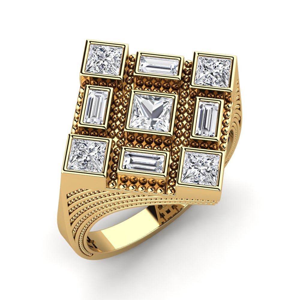 18ct Yellow Gold White Zircon Men's Ring Regenia