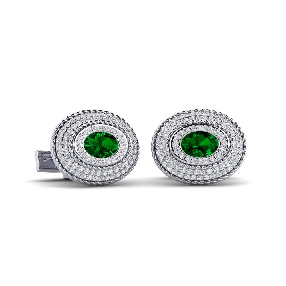 14ct White Gold Green Zirconia Cufflink Registeel