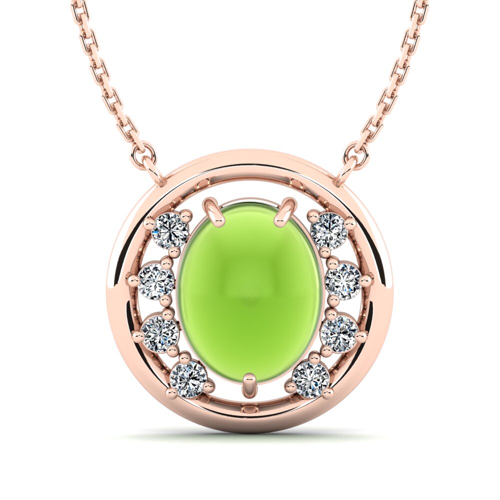 14k Oro Rosa Peridoto Cabujón Collar de Mujer Reimunia