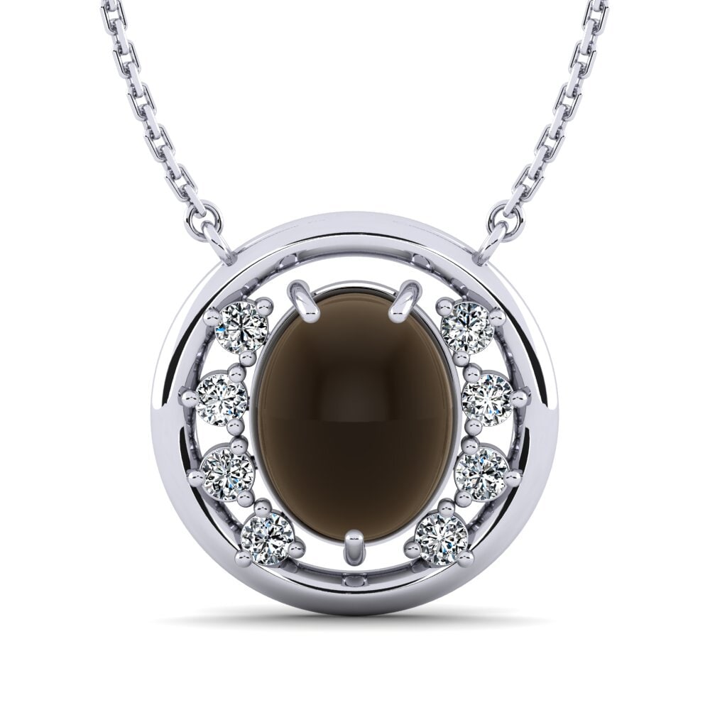 Paladio 950 Humo Topacio Cabujón Collar de Mujer Reimunia