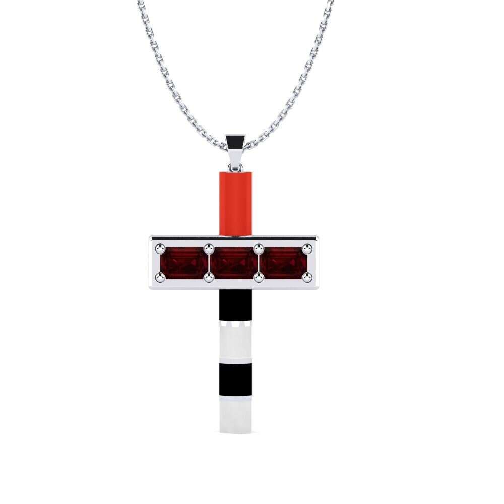 Vàng Trắng 14K Đá Garnet / Ngọc Hồng Lựu Mặt dây chuyền nữ Reina