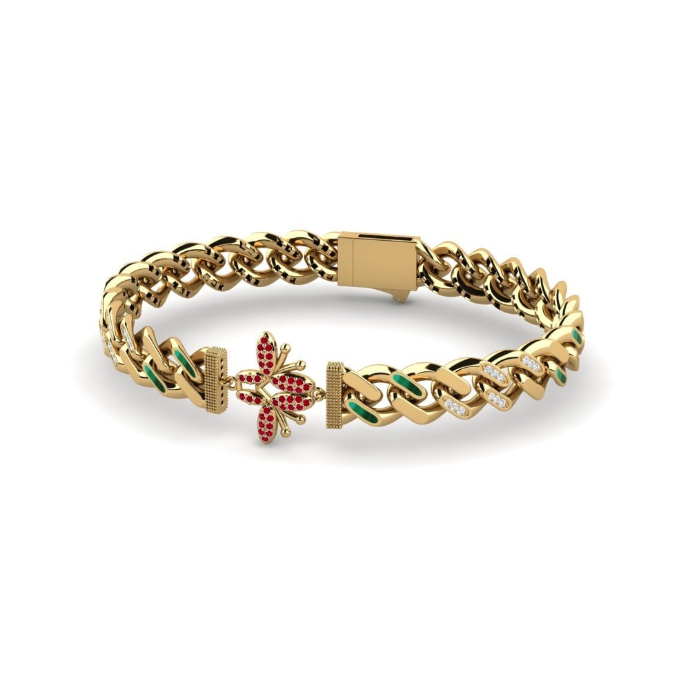14k Oro Amarillo Circonita Roja Pulsera de Mujer Reinforce