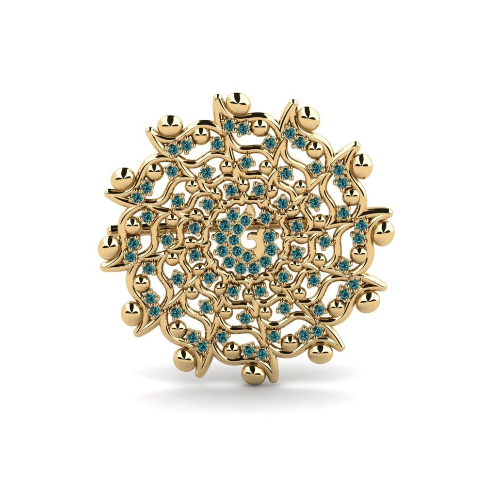 14ct Yellow Gold Blue Diamond Brooch Rejet