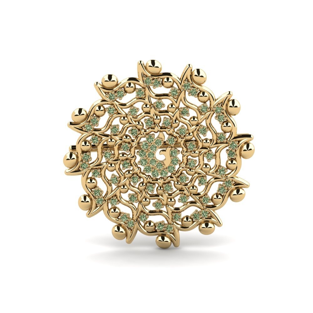 14ct Yellow Gold Green Diamond Brooch Rejet