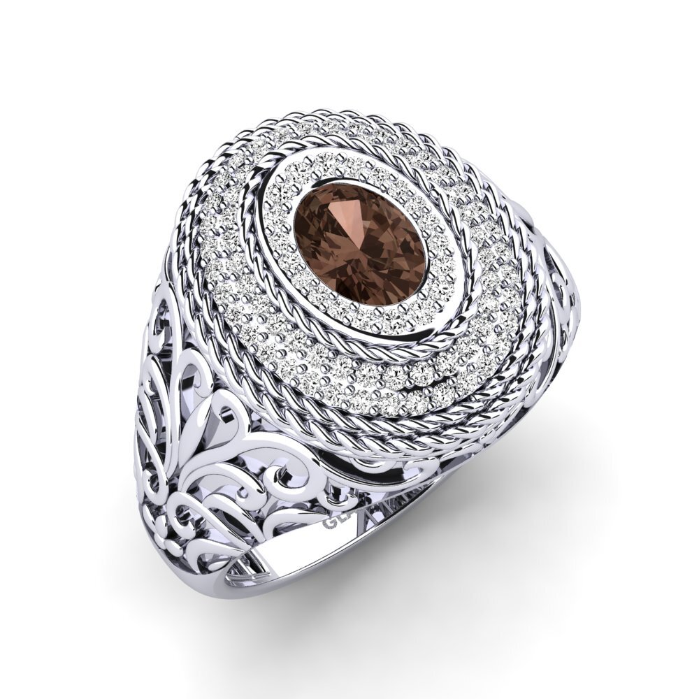 White Silver Smoky Quartz Men's Ring Remoraid