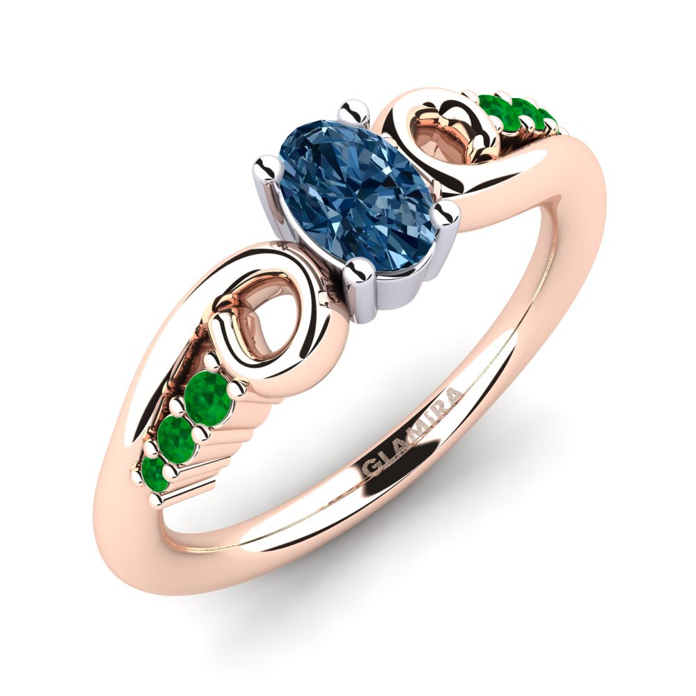 14K Rood & Wit Goud Blauwe Diamant Verlovingsring Rena